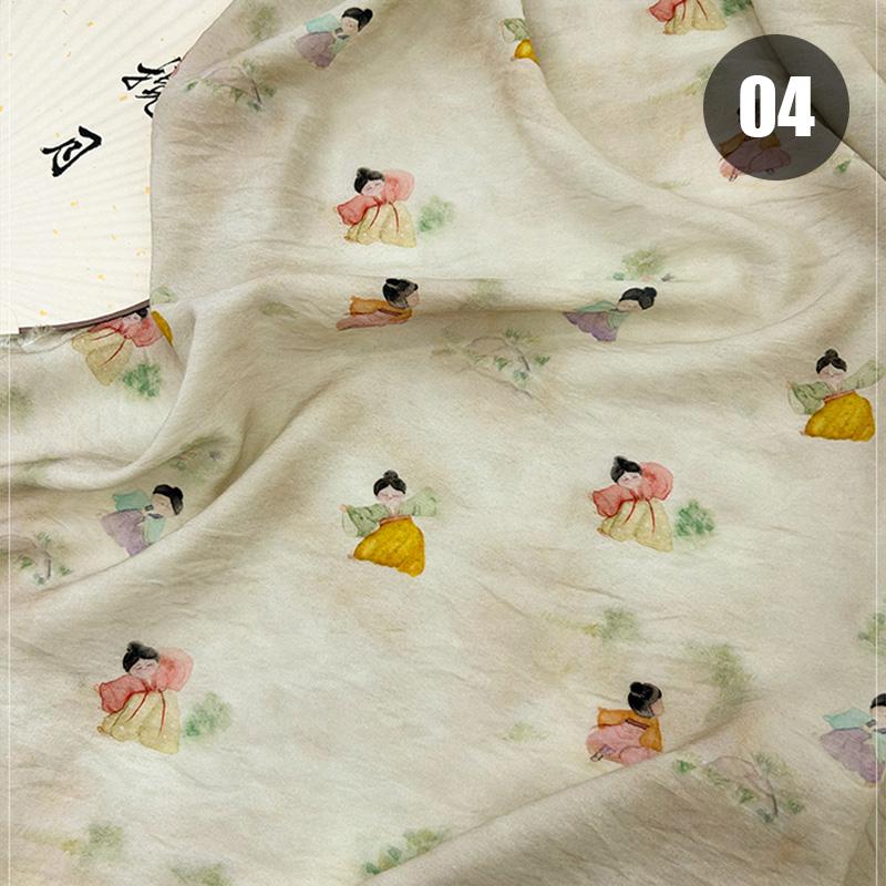 150X50Cm Summer Thin Linen Printing Fabric New Chinese Style Dress Fabric Figure Retro National Cheongsam Hanfu Shirt Fabric