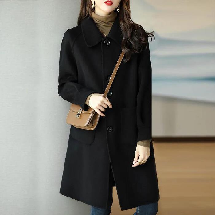 Women's Wool Coat: 2025 Spring/Autumn Korean Style Slim Fit, Medium-Long Length