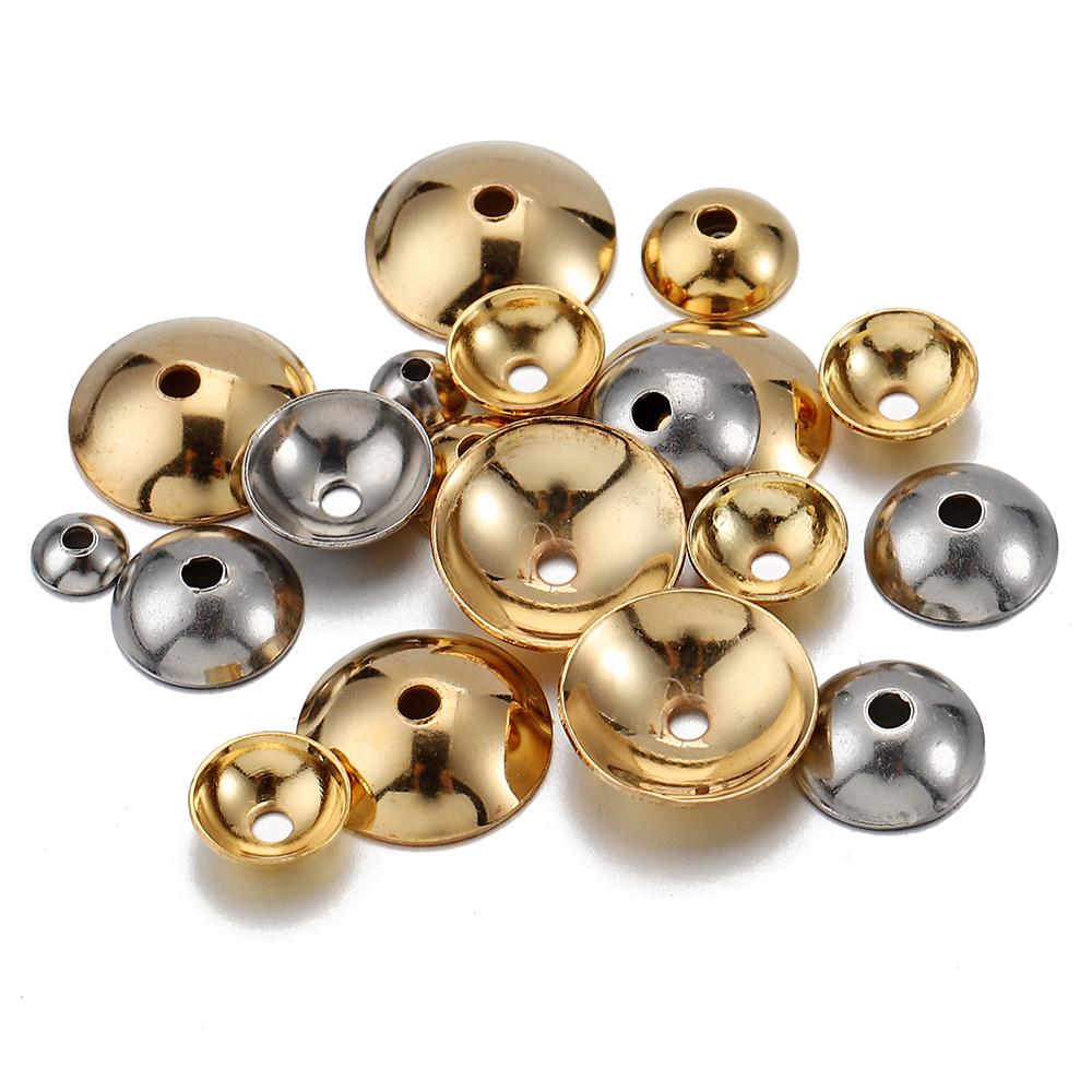 50pcs Stainless Steel 3-10mm Gold Color Steel Color Round Bead Caps Spacer Beads for Jewelry Making DIY Components Supplies