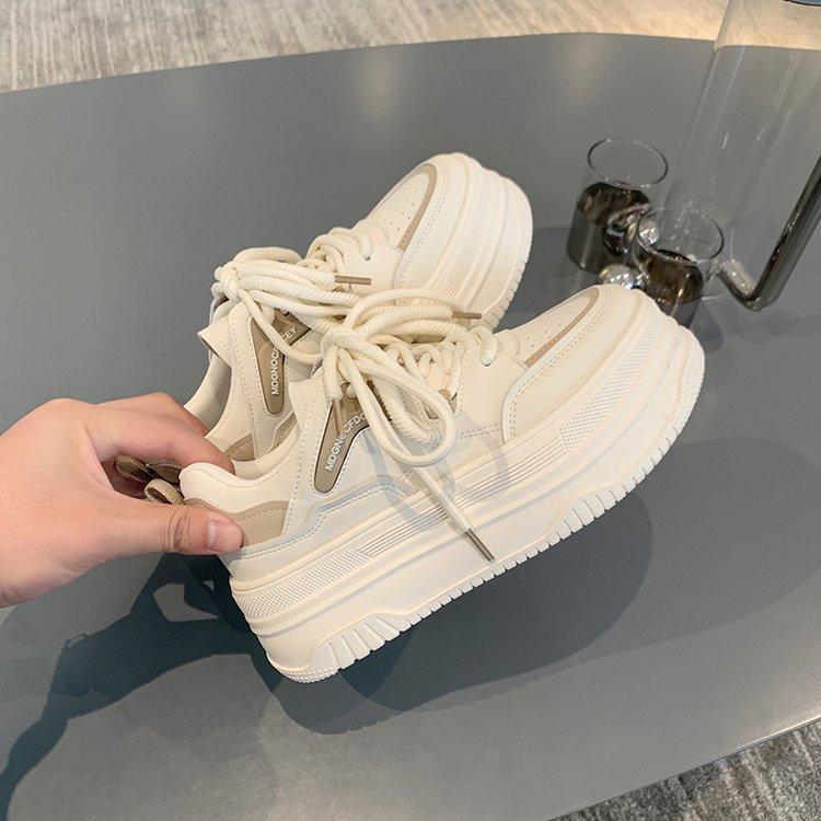 

Кожаная платформа белая обувь женская 2025 весна новая универсальная повседневная увеличение роста дышащая одинарная обувь студенческая спортивная обувь для скейтборда 40 абрикосовый