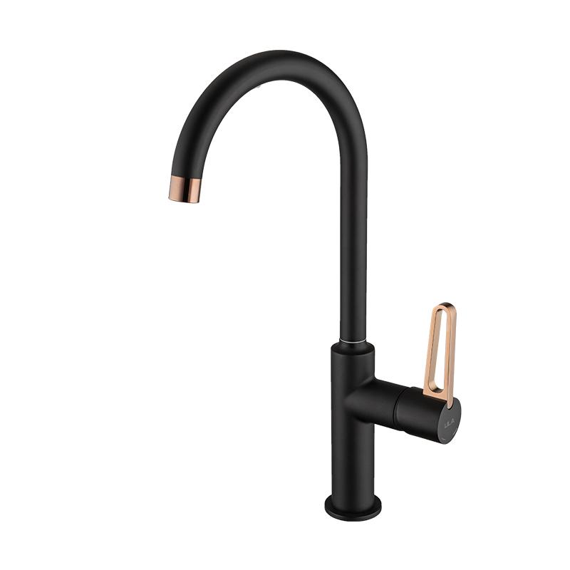 

ULA латунный смеситель для кухни, гибкий смеситель, черное золото, поворот на 360 градусов, кухонный кран, монтируемый на бортик, смесители для мойки с холодной и горячей водой A10125B