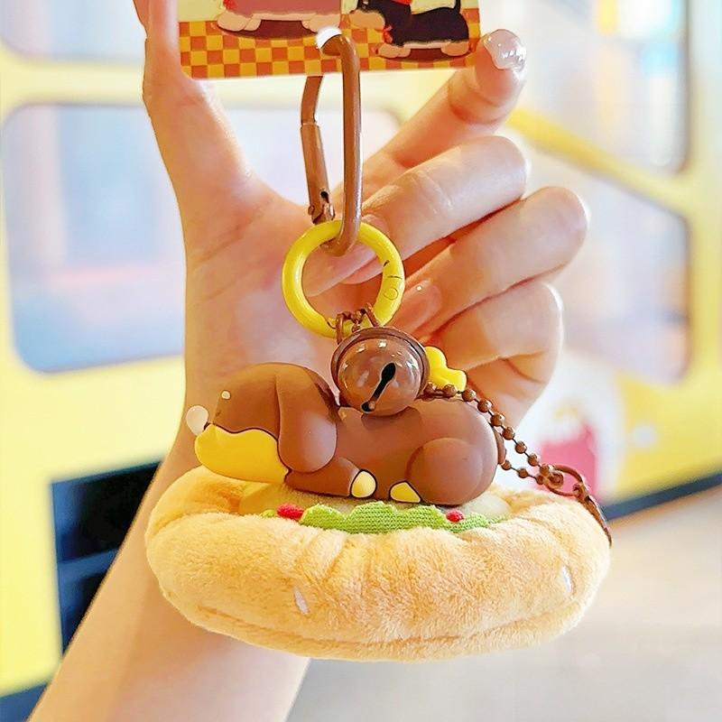 Dog Sausage Jinnew Burger Bun Plush Keychain Pendant With Magnetic Attraction
