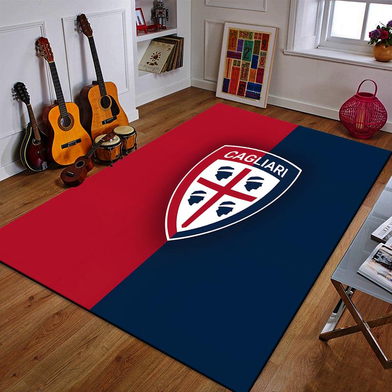 Cagliari Shield Logo on Red and Blue Background Patterned carpet a non slip rug suitable for all seasons and any setting, gift