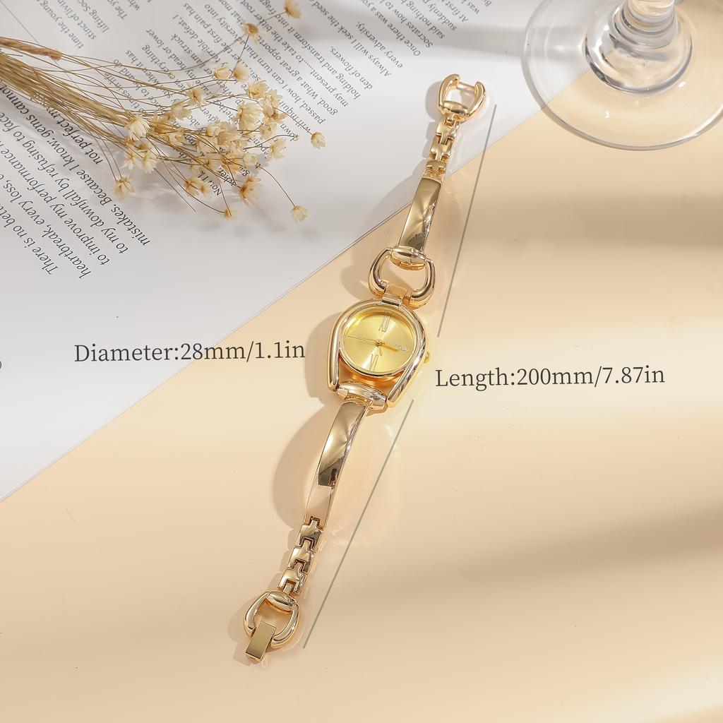 1 Stück Elegante Luxus-Damen-Quarzuhr in Goldton - Retro-Mode Analog-Armband mit Legierungsband und Schließe, Modeaccessoire