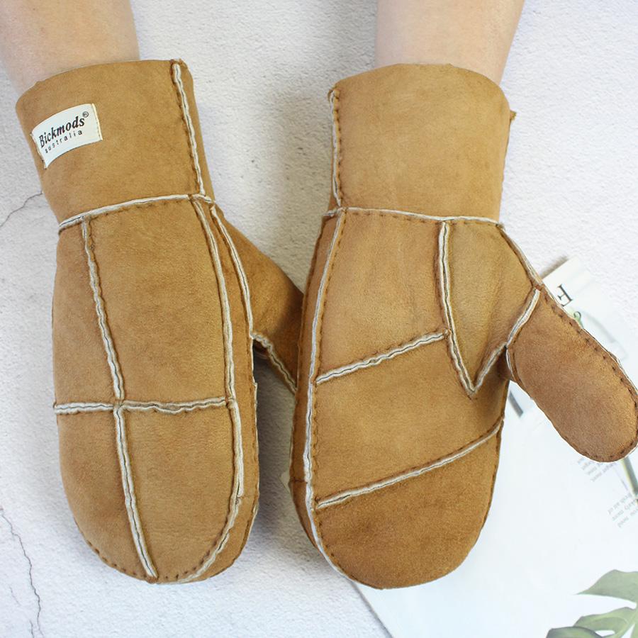 Winter Warm Sheepskin Fur Mittens Men's Thickened Windproof and Cold-Proof Wool Lining Plus Fertilizer Increase Leather Gloves