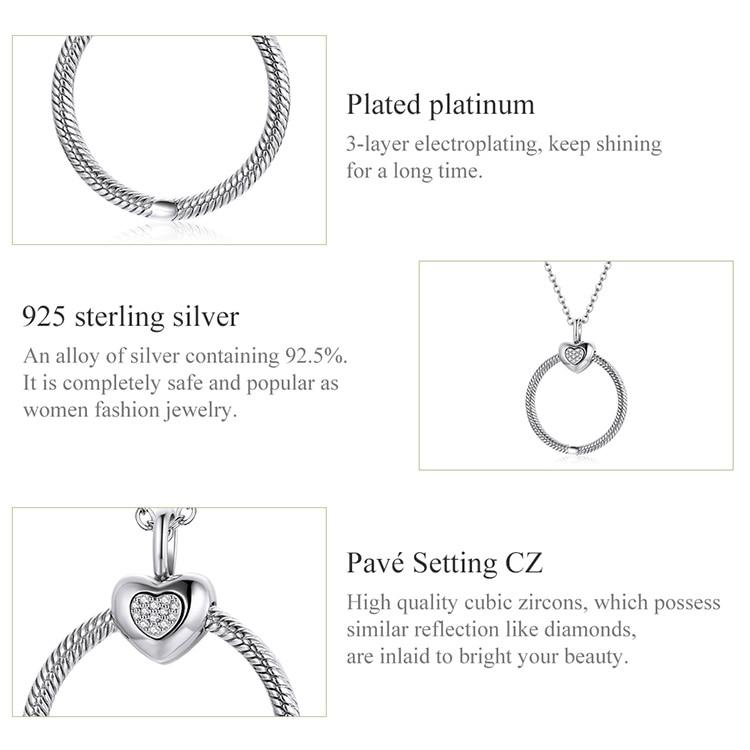 Conjunto de Joias BAMOER Prata Esterlina 925 Colar Corrente Base Pingente Coração Amor para Mulheres Fabricação de Joias da Moda