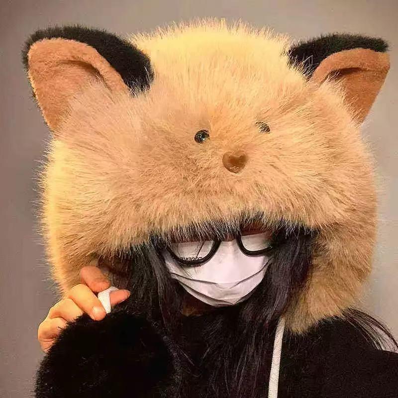 Women's Winter Fox Ears Plush Hat and Scarf Set - Thick, Warm Ear Protection for Cycling