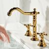 Tuqiu Szeroko rozstawiona Bateria Umywalkowa Mosiądz Złoto Bateria Łazienkowa Chromowana Bateria Umywalkowa 3-otworowa Ciepła i Zimna Bateria Umywalkowa Kranik