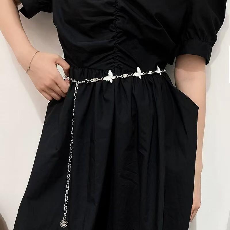 Vintage Punk Metal Chain Waist Belt for Women Sun Moon Butterfly Gothic Hip Hop Dress Jeans Waistband Long Fashion Accessory