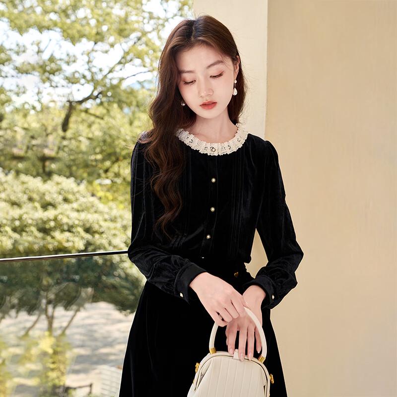Women s Velvet Puff Sleeve Round Neck Blouse M