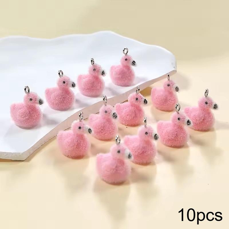 

10pcs Kawaii Flocking Pink Flamingo Resin Charms 3D Miniature Animals Pendant DIY Lucky Earring Bracelet Charm Jewelry Make