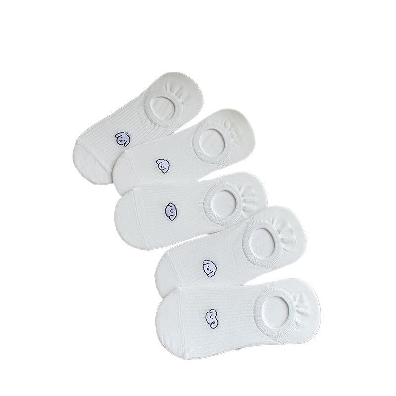 Cartoon Embroidered Puppy Socks for Women, Summer Thin, Shallow Boat Socks, Silicone Anti-slip, No Heel Drop, Boneless Invisible Socks