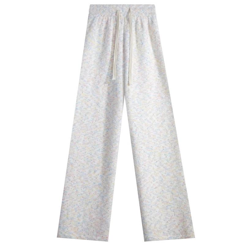 Petite Rainbow Dot Fleece-Lined High Waist Knit Wide-Leg Pants - Women's Autumn/Winter 145XS