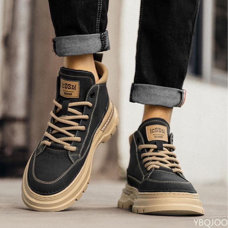 Fashion Men's new autumn breathable retro casual boots black high top workwear simple comfortable anti slip wear-resistant men's shoes