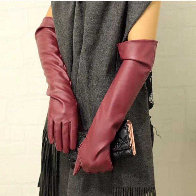 

Стиль модели Женские корейские рукава из искусственной кожи Женские перчатки Heattech Сезон Длинные кожаные перчатки с мехом Нарядные перчатки для женщин Straight plate wine red L