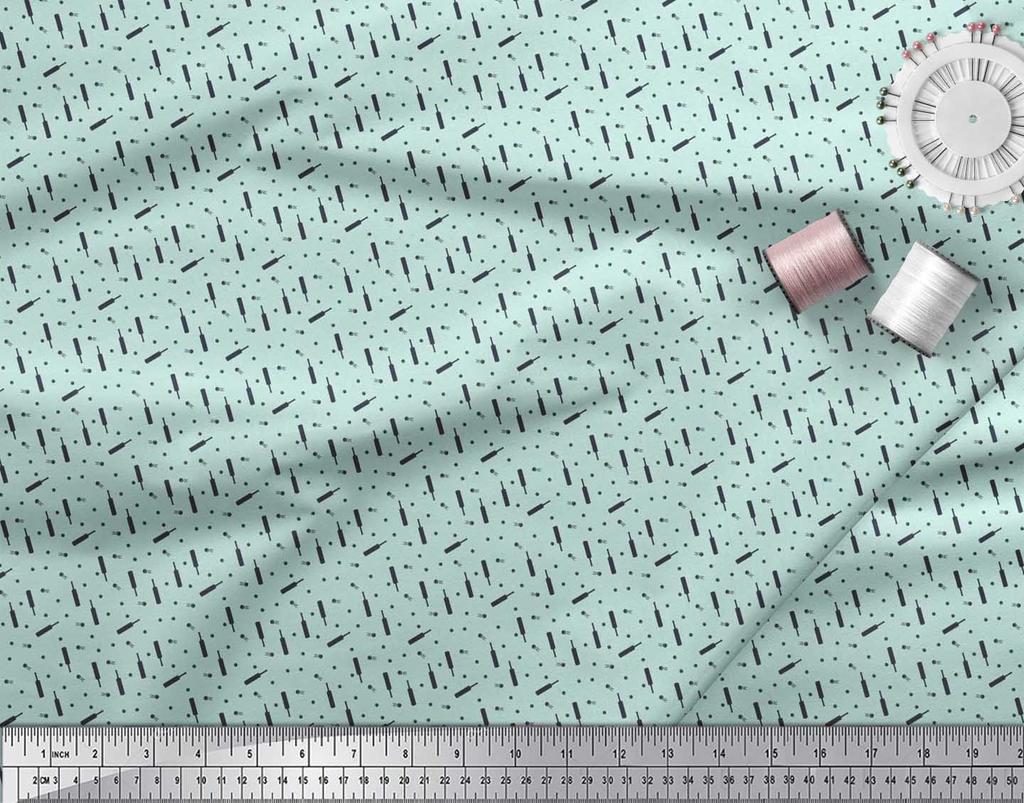 Soimoi Japan Crepe Satin Fabric Cricket Bat & Ball Shirting Print Sewing Fabric metre 42 Inch