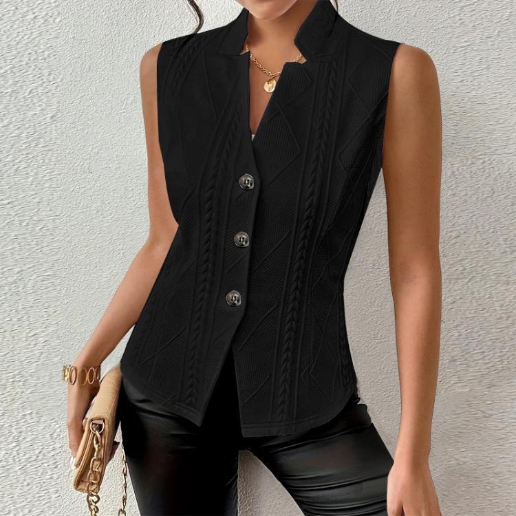 Women Solid Color Commuting Fashion Button Vest Top