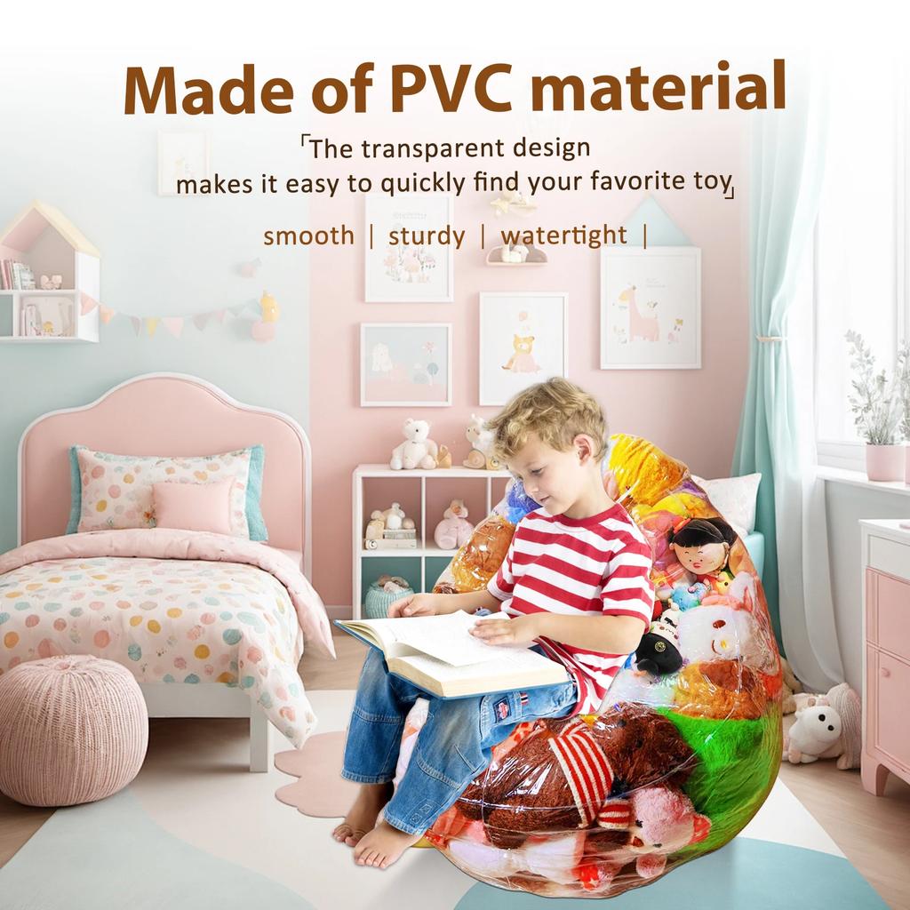 Clear Stuffed Animal Bean Bag Chair Cover 150L Plush Toys Storage and Organizing PVC Waterproof Stuffable Beanbag Chair Cover