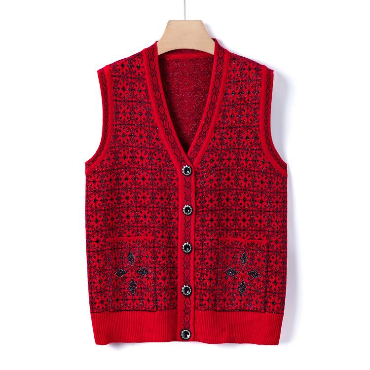 Vest Jacket Middle-aged and Elderly Knitted Sweater Vest Casual Grandma Autumn Top