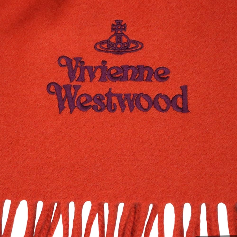 VIVIENNE WESTWOOD Apparel 81030007 W00Q7 Terracotta Basic Embroidered Logo Fringe Scarf (Scarf) Women's [Brand] [Used]