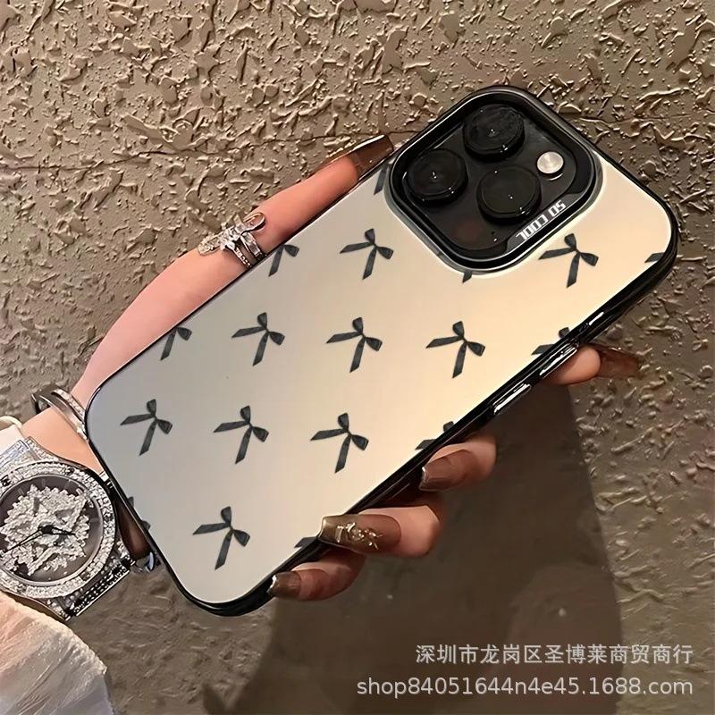 Black Bow for Apple 15 Colored Silver iPhone14promax Creative 13/11 Matte 16 Protective Case 17