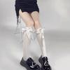 Lace Bow Over Knee Sweet Girl Pure Desire Wind Xiaohongshu Satin Lace Tall Socks Butterfly Ribbon
