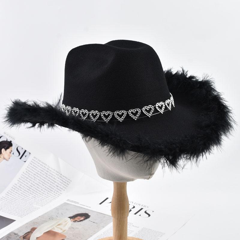 

Fashion Party Cowboy Hat Autumn Winter Women Men Wide Brim Felt Cowgirl Hat Supplies Cosplay Costume Accessory One Size чёрный