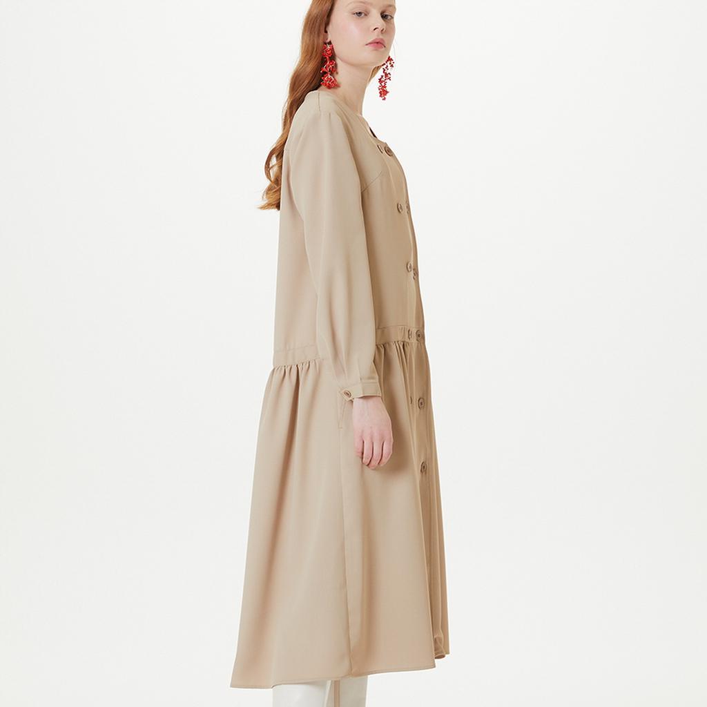 The Studio K Square Neck Double Button Dress (Beige)