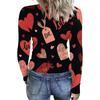 Haut côtelé décontracté et tendance pour femme, à col rond et manches longues, avec imprimé Saint-Valentin.