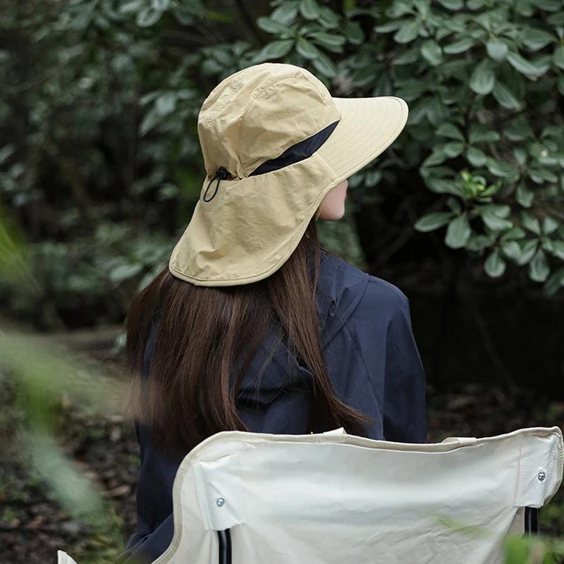Summer Women Shawl Fisherman Hat Solid Color Plain Color Mesh Air Permeable Ventilated Wide Brim Sun Hat Men Outdoor Hiking Lacing Cap