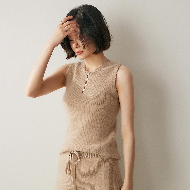 

Нежный и шикарный кашемировый облегающий вязаный топ-майка без рукавов для женщин Large