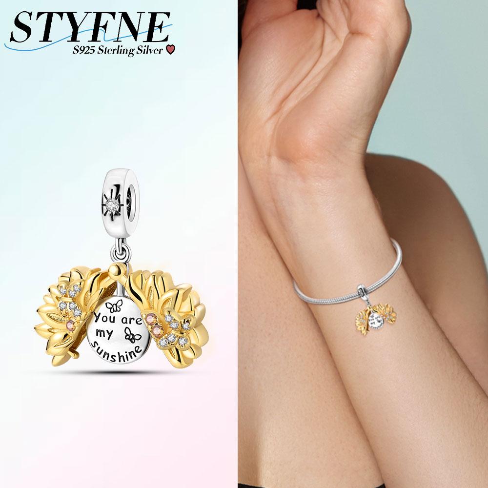 Charms Copper Creative Sunflower Butterfly Pendants Fit Charms Plata Original Bracelet Beads Women Jewellery Making Diy