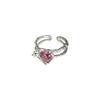 Non-Fading Korean Heart Pink Zircon 925 Sterling Silver Ring for Women