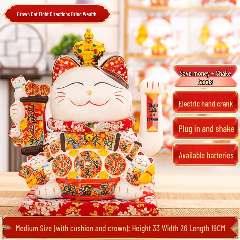 Large Waving Hand Lucky Cat Ornament - Cashier Desk Home Decor Gift