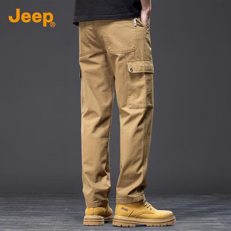 Jeep Men's Pure Cotton Loose Straight-Leg Casual Cargo Pants