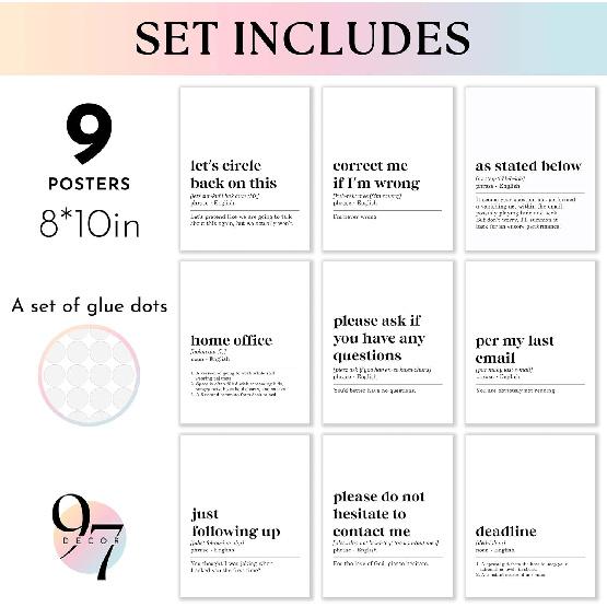 97 Decor Funny Office Decor - Home Office Poster, Funny Work From Home Art Prints, Pirational Work Quotes Wall Art Motivational Posters for Cubicle