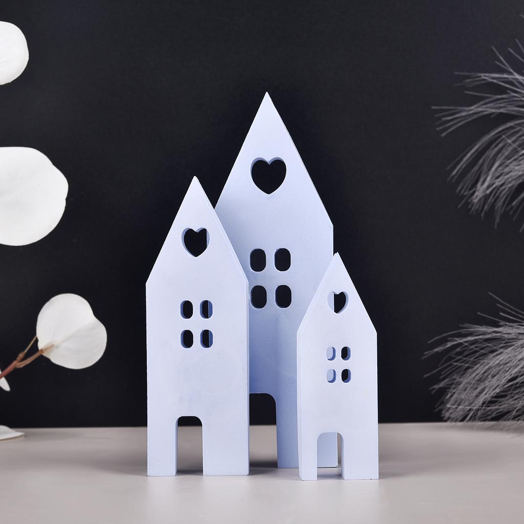 3pcs Heart Shape House Silicone Mold DIY Handmade Houses Plaster Casting Molds Concrete Resin Craft Gift Making Tools Home Decor