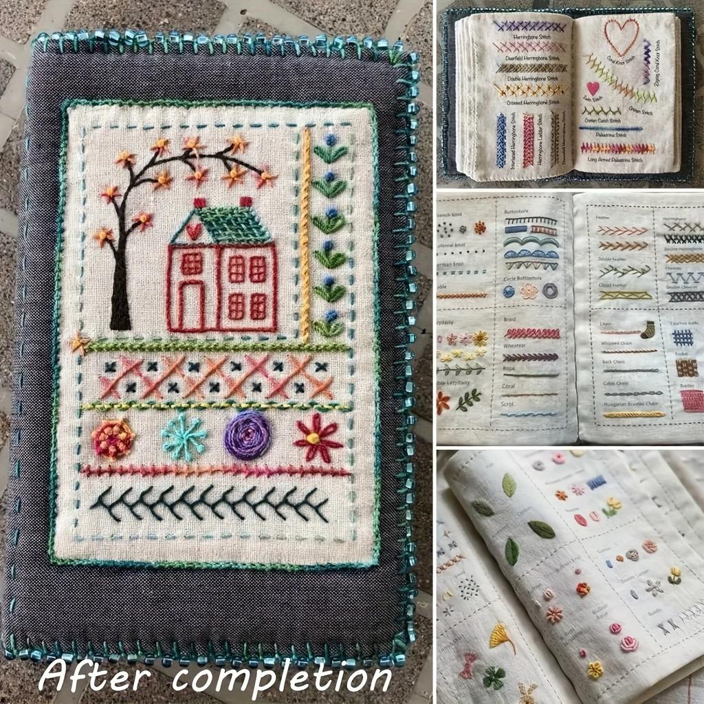 Książka ściegów haftu DIY - Przewodnik szycia ręcznego dla początkujących, Wzory haftu krzyżykowego, Samouczek robótek ręcznych z szablonami próbnika