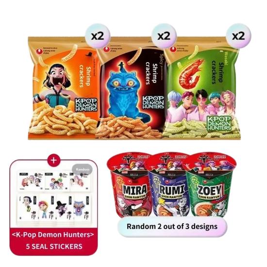 K-Pop Demon Hunters Special Set Saewookkang(Shrimp Snack) + Shin Ramyun + Random Seal Stickers