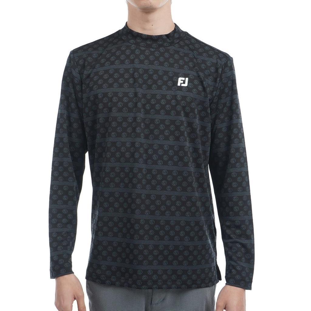 FootJoy FJ Logo Jacquard Long Sleeve Mock Neck Shirt, Black, Men's, Size Small, FJ-F24-S11, 32100-S