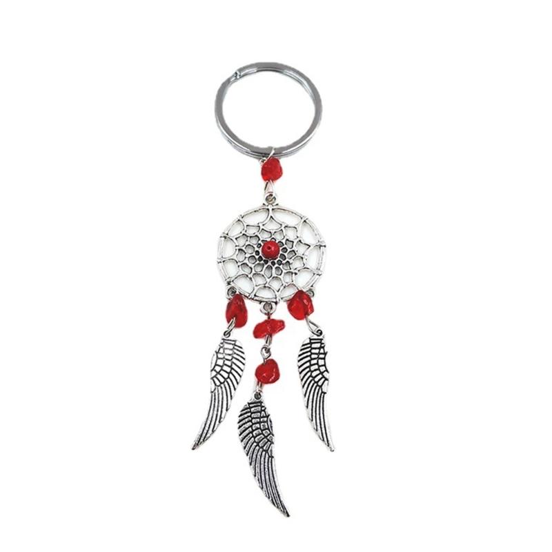 

Ethnic Vintage Natural Stone Dream Catcher Wing Tassel Keychain Keyring Keyholder Pendant Phone Car Keychain for Women
