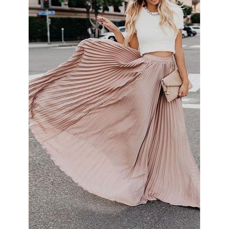 Solid Color Elastic Waist Half Length Skirt Pure Color Elastic Waist Skirt