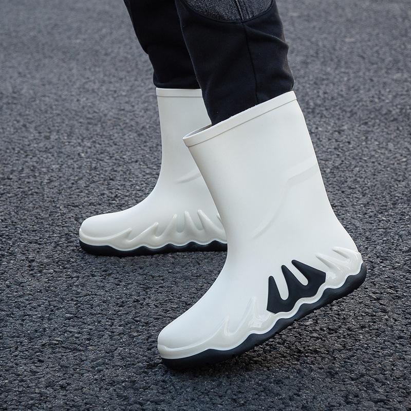 Men's Outdoor Waterproof Anti Slip Wear Resistant Mid Top Rain Shoes