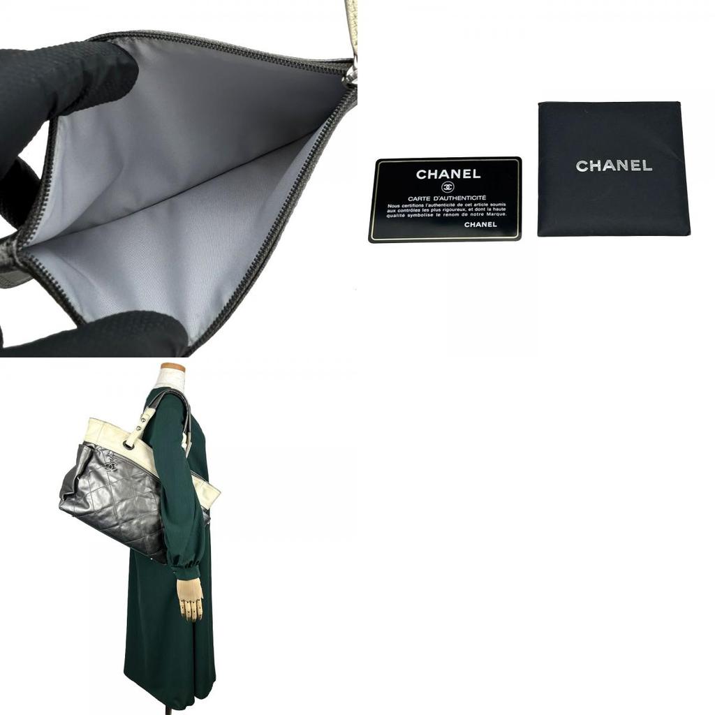 Gebrauchte CHANEL Tragetasche Paris Biarritz GM Beschichtete Leinwand Silber Silber Mit Pochette