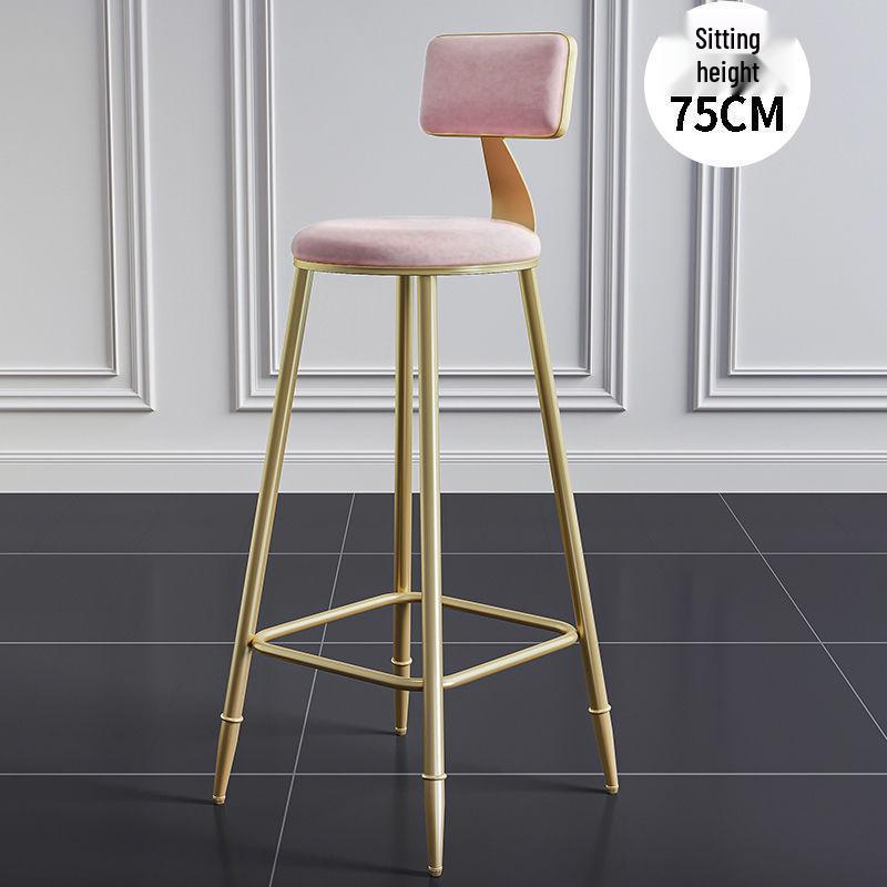 Modern Wrought Iron Bar Stool with Backrest - High Stool for Dining, Light Luxury Design