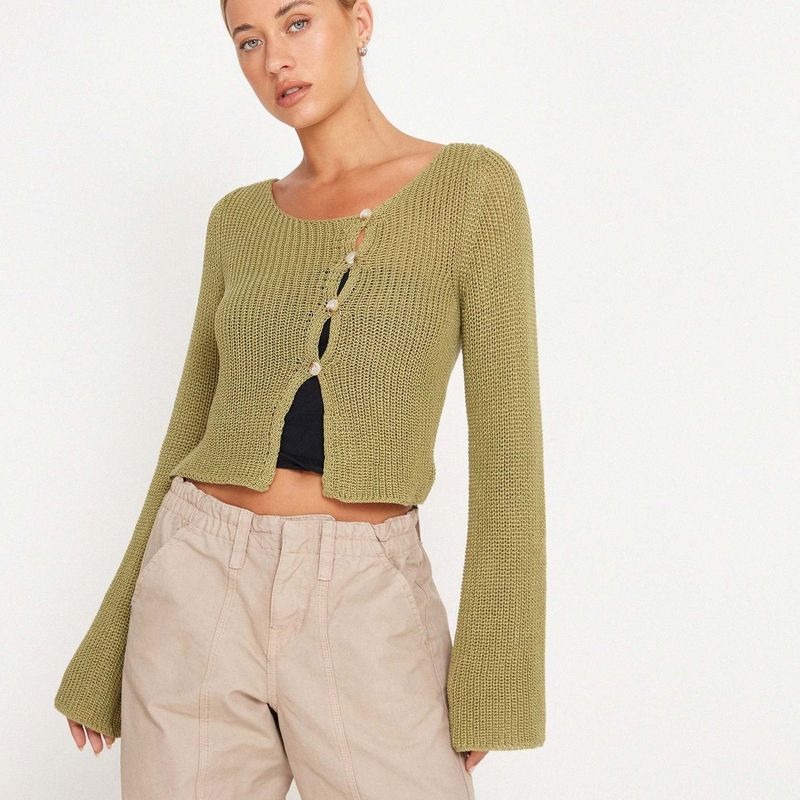Fashion Special Women's Clothing Versatile Temperament Crew Neck Long Sleeves Short Crop Top Sexy Pullover Knitwear Tops Women