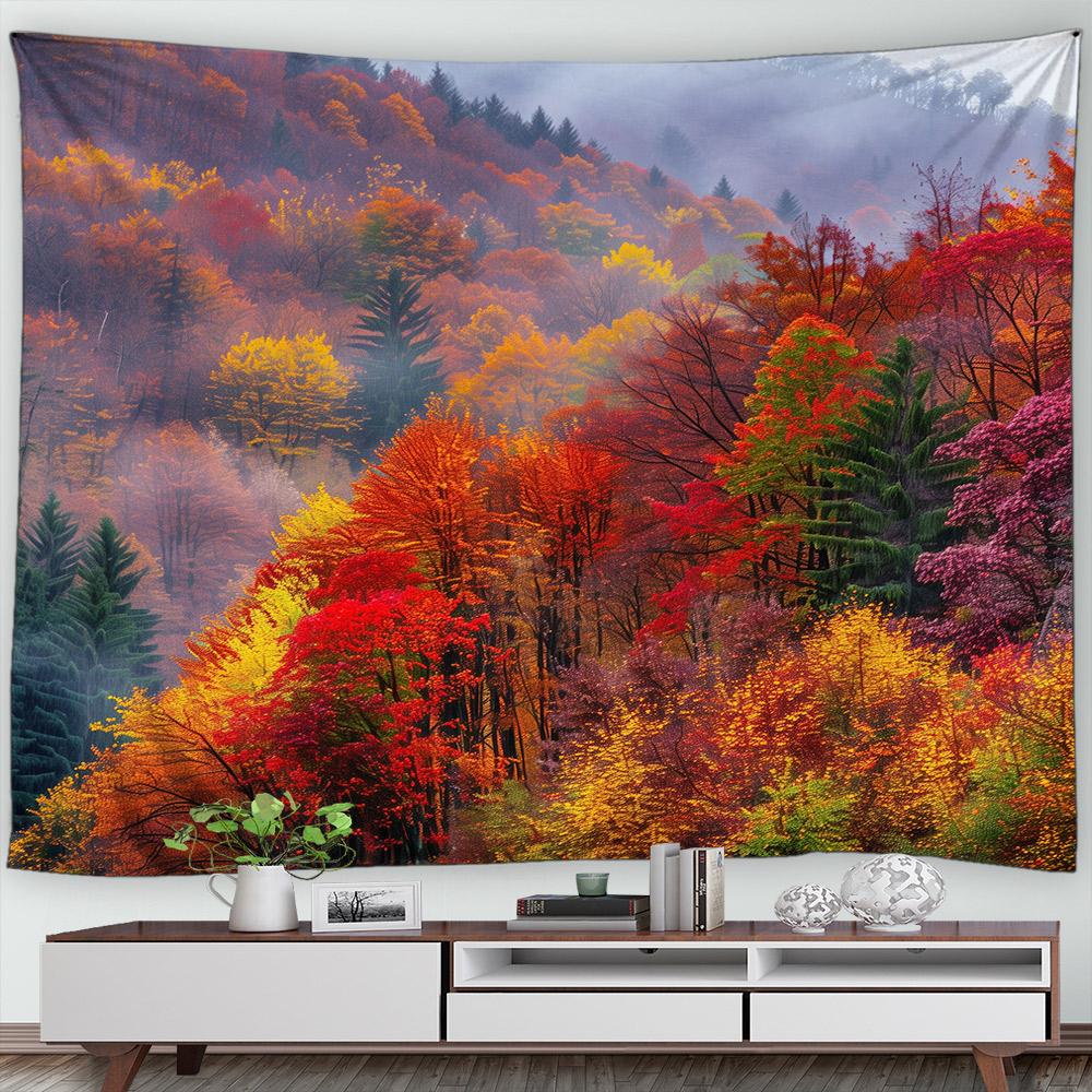 Autumn Forest Scenery Tapestry Wall Hanging Decor Red Leaves Maple River Fall Nature Landscape Tapestry Indoor Home Decorations