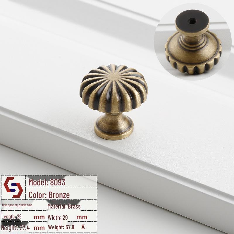 Vintage Brass Handle for Wardrobes, Cabinets, Drawers, and French Doors - Single Hole Light Luxury Style Furniture Hardware