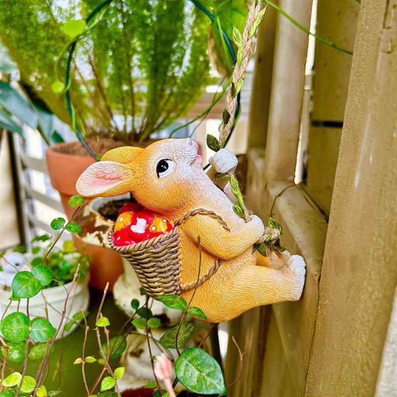 Little Rabbit Climbing Vine Hanging Ornament - Small Animal Figurine for Home, Courtyard, or Tree Pot Decor