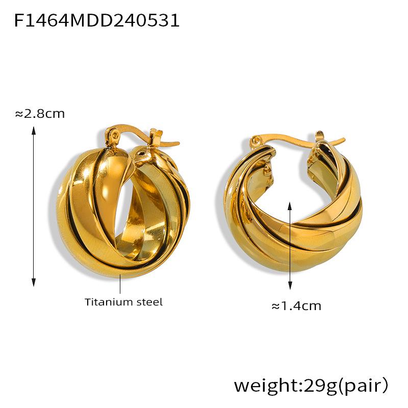 French Luxury Gold-Plated Titanium Earrings: Retro Braided Irregular Ear Cuffs.
